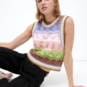 ZARA | Multicolour Crochet Knit Sweater Vest